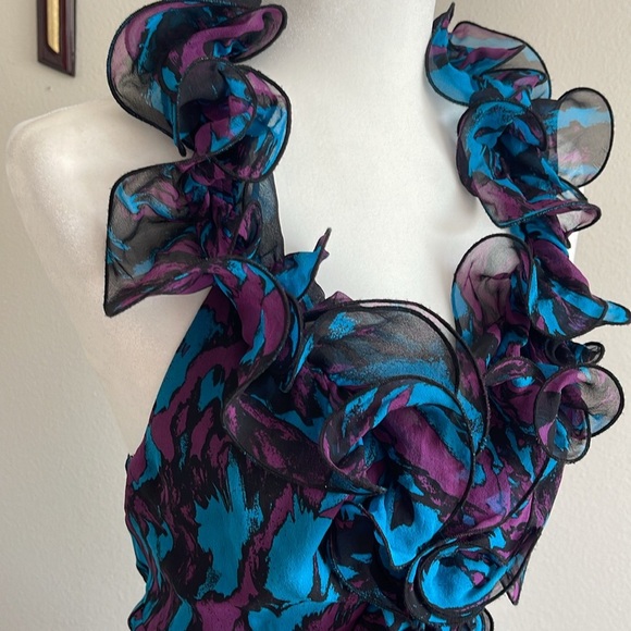 Vintage Bebe Blue and Purple Ruffle Dress Size S - Picture 4 of 6